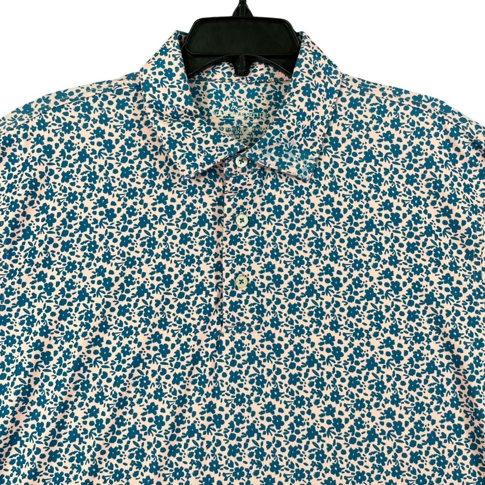 Southern Tide Performance Golf Polo Mens XL Pink Blue Floral Stretch
